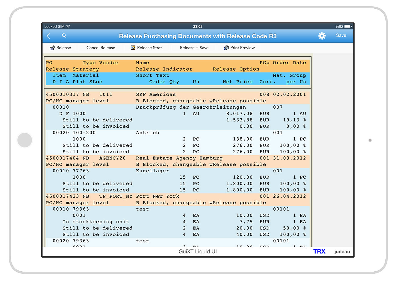 Liquid UI for iOS/Android - SAP MM - Purchase Order Selection List