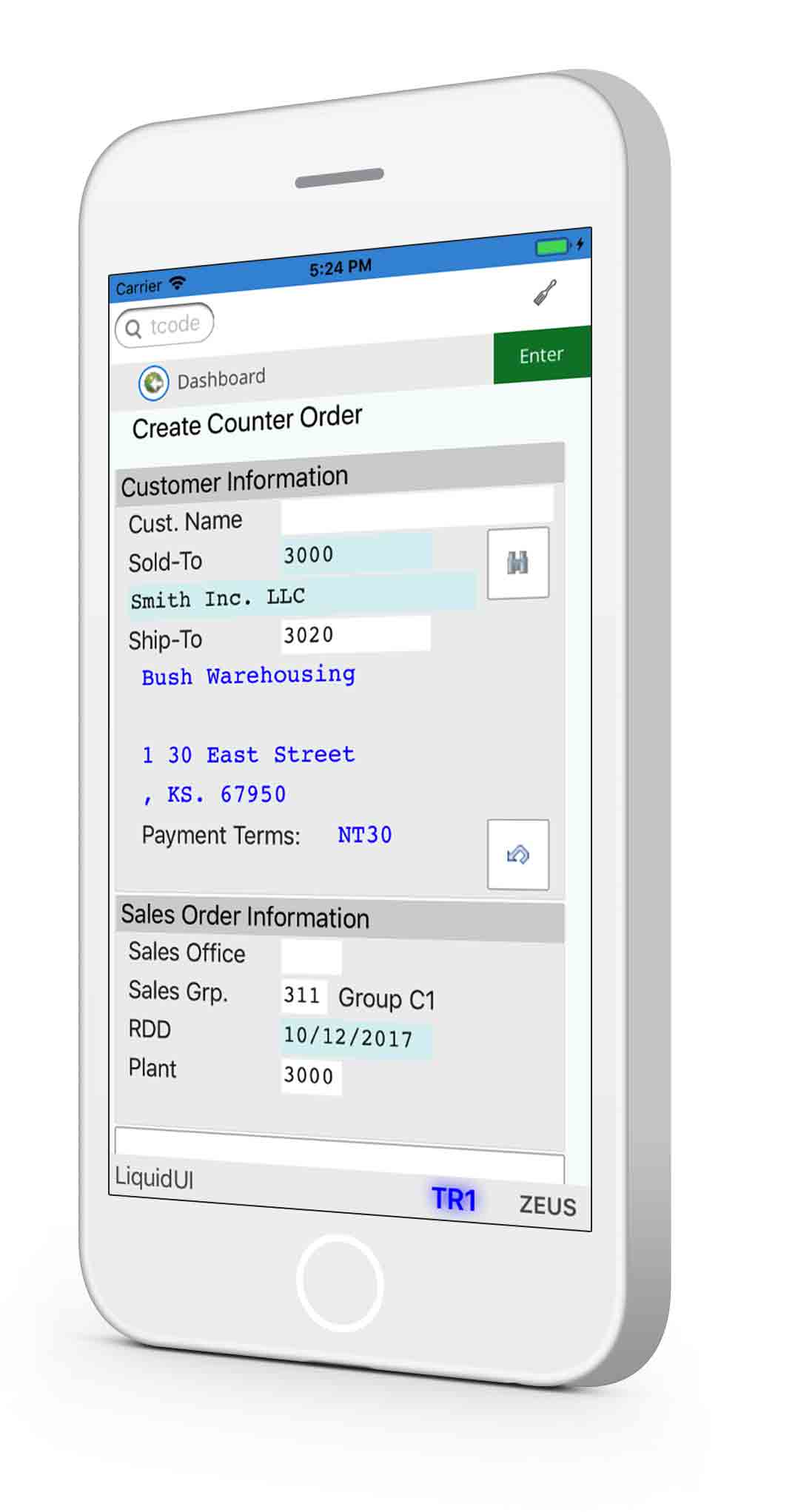 Liquid UI for iOS - SAP WM - Create Counter Order