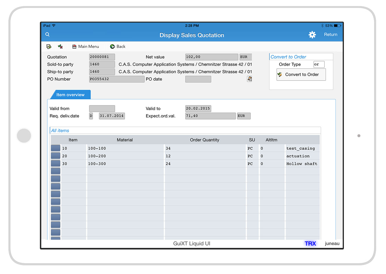 Liquid UI for iOS/Android - SAP SD - Display Sales Quotation