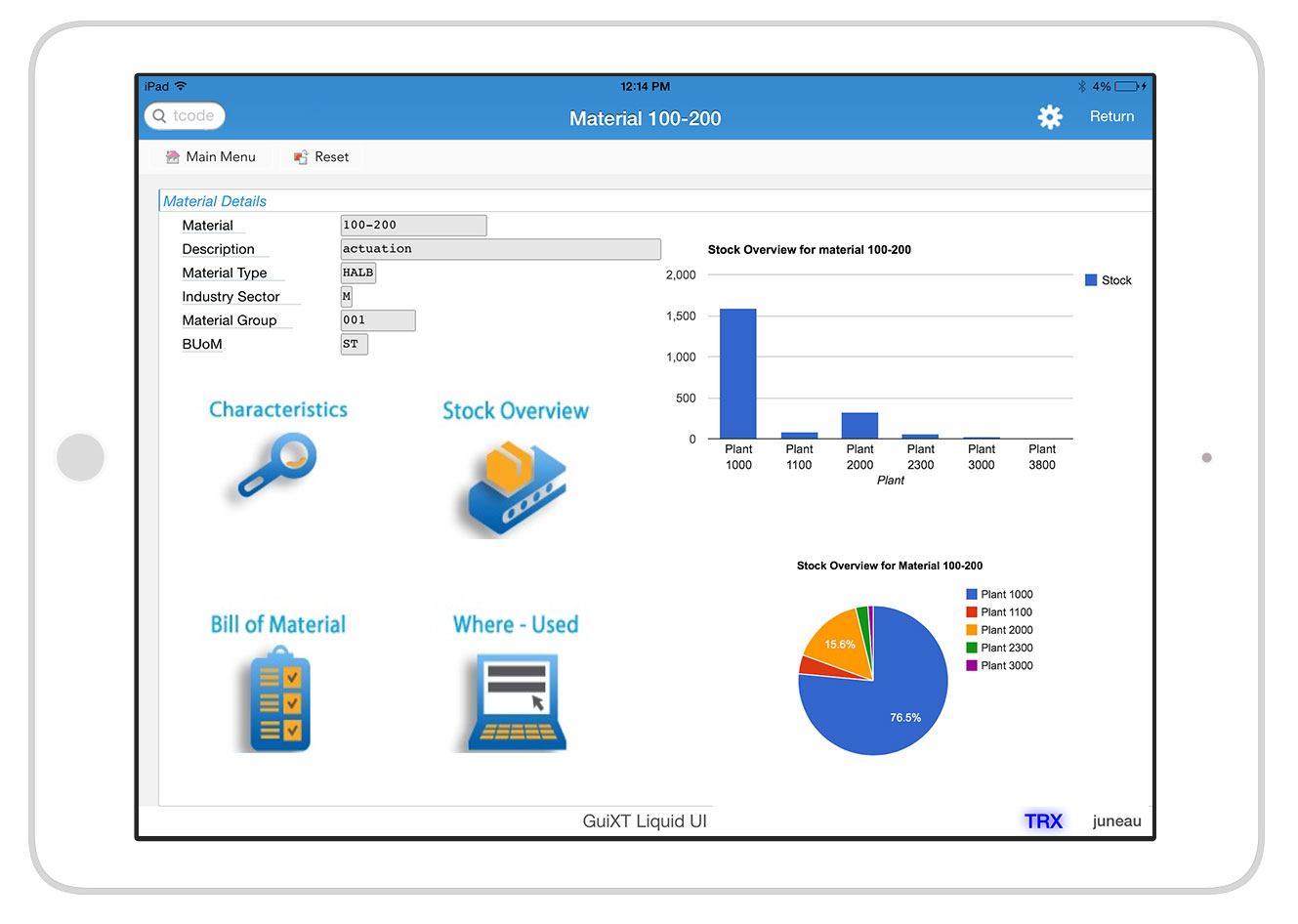 Liquid UI for iOS/Android - SAP MM - Material Stock Overview