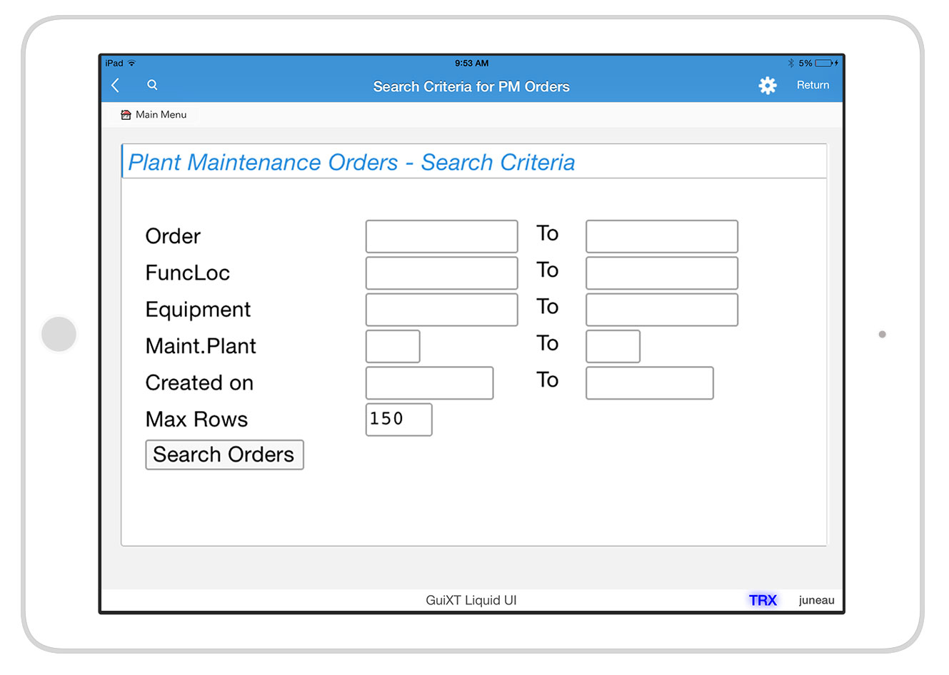 Liquid UI for iOS/Android - SAP PM - Search Criteria