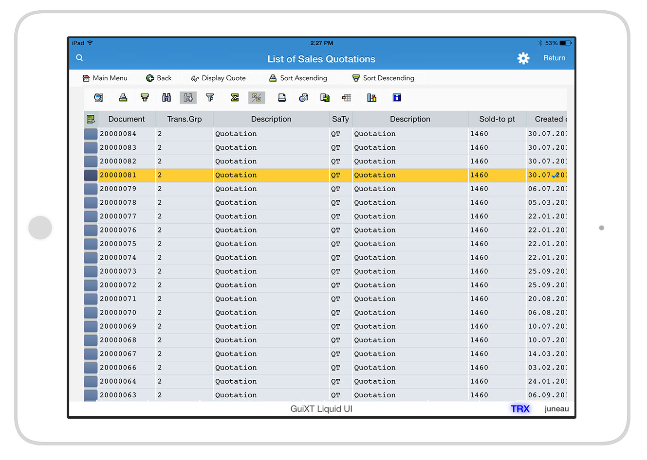 Liquid UI for iOS/Android - SAP SD - List of Sales Quotations