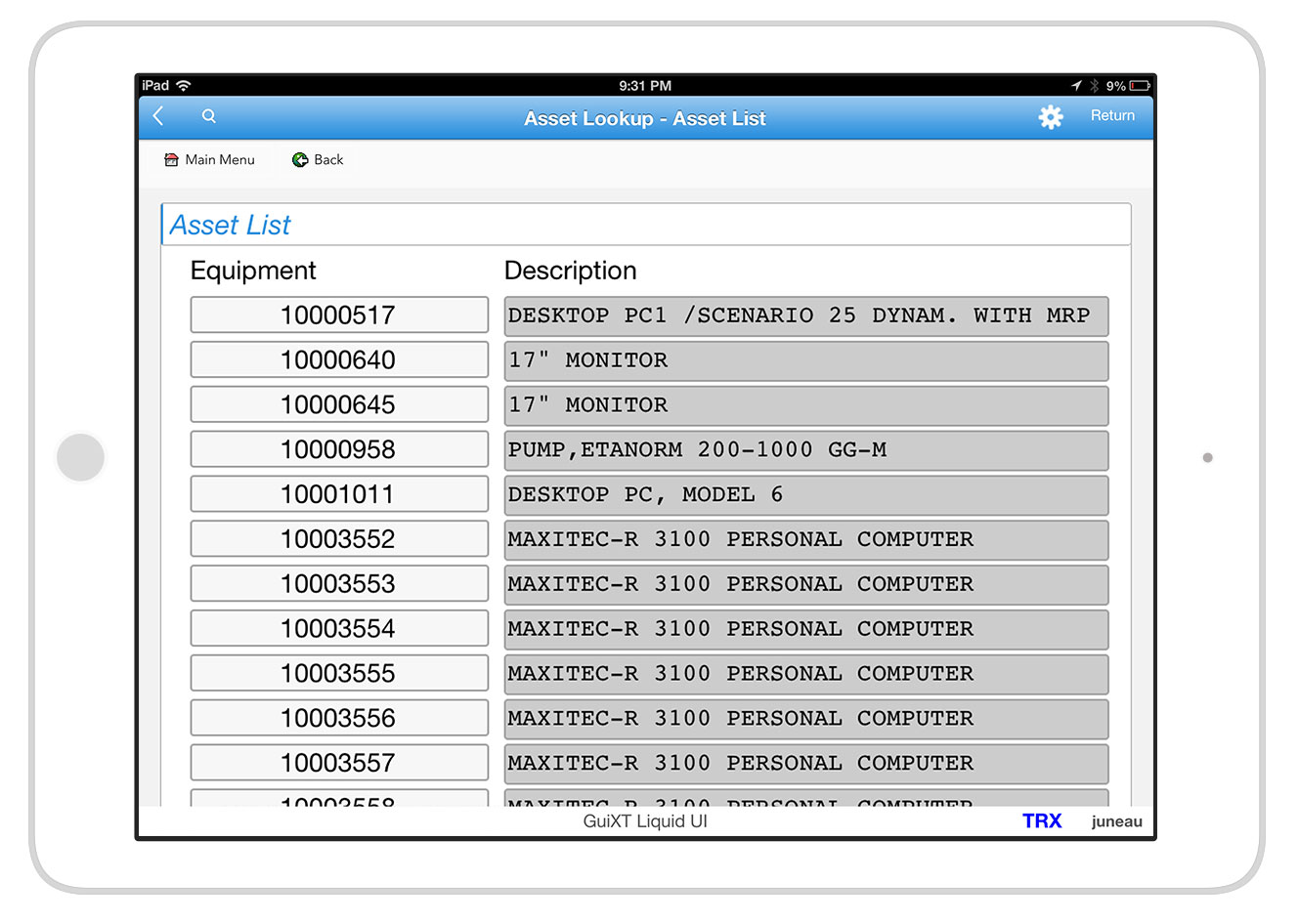 Liquid UI for iOS/Android - SAP WM - Asset Lookup List