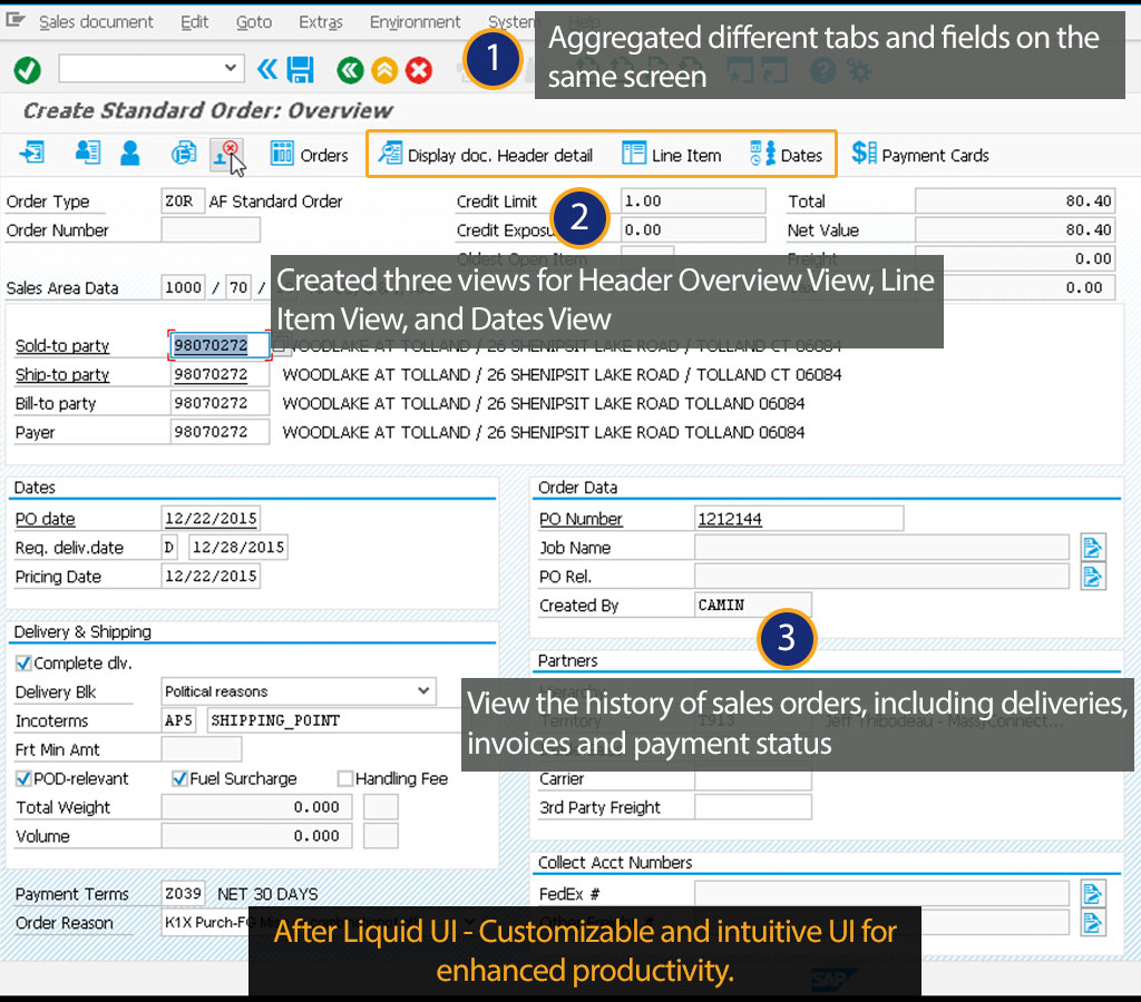 Liquid UI for SAP GUI - SAP SD - Create Standard Order