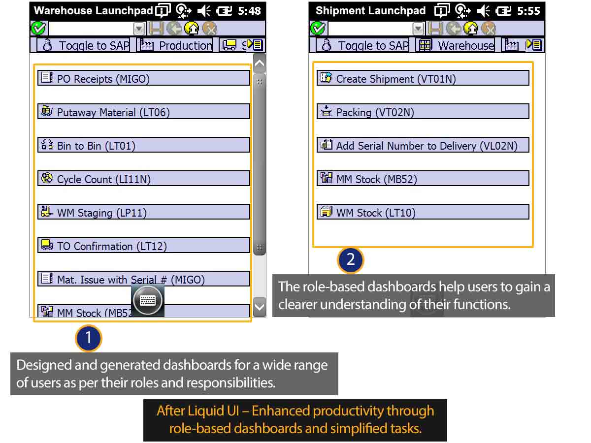 Liquid UI for Handheld Scanguns - SAP MM - Launchpad