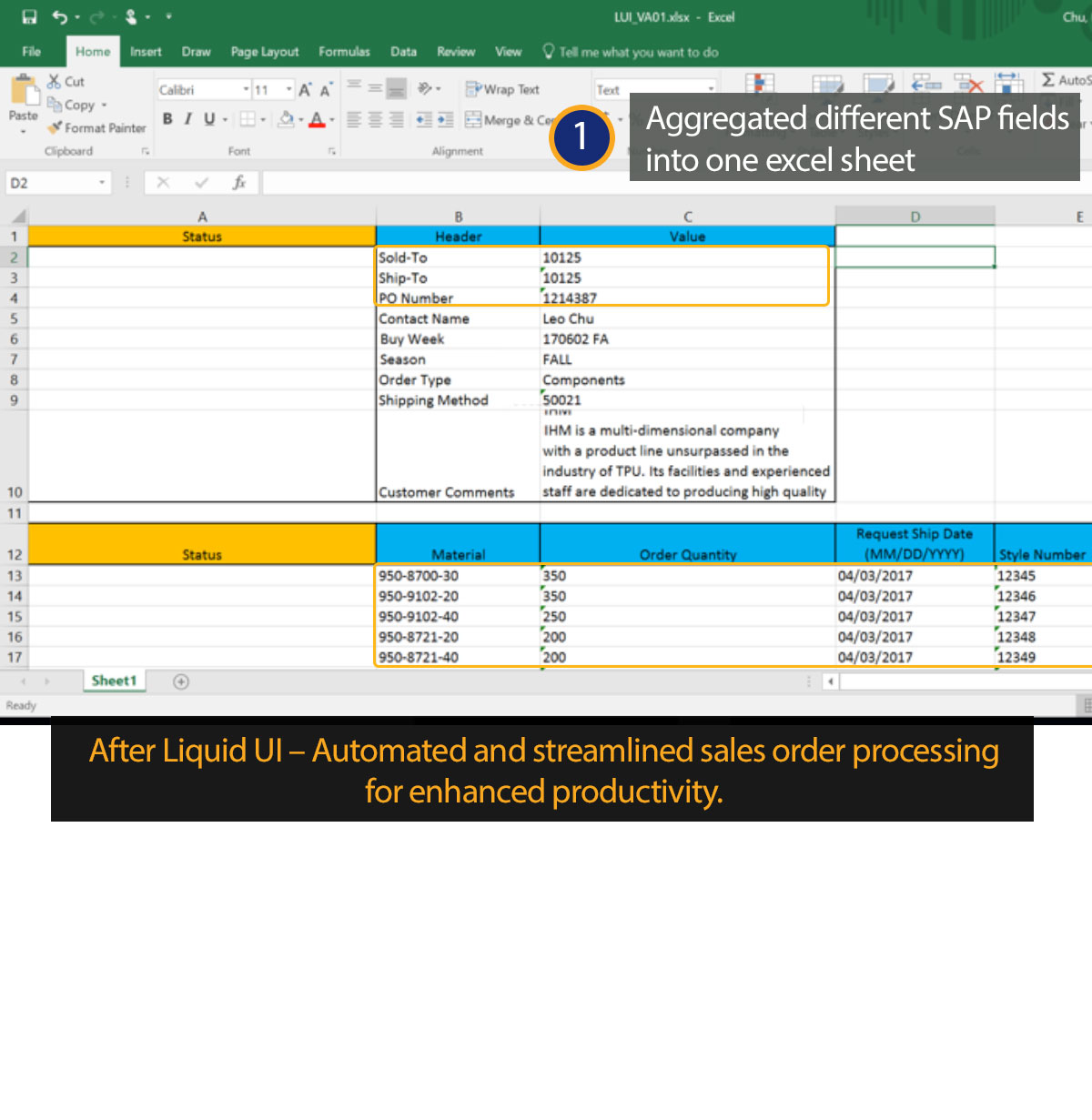 Liquid UI for Excel - SAP SD - Multiple Sales Orders