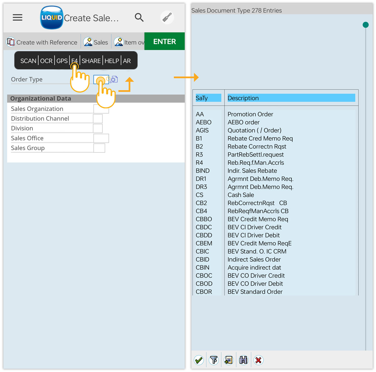 Access F4 by long pressing an input field