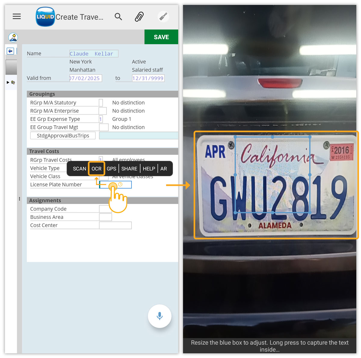 OCR opens camera to capture and insert text into input field