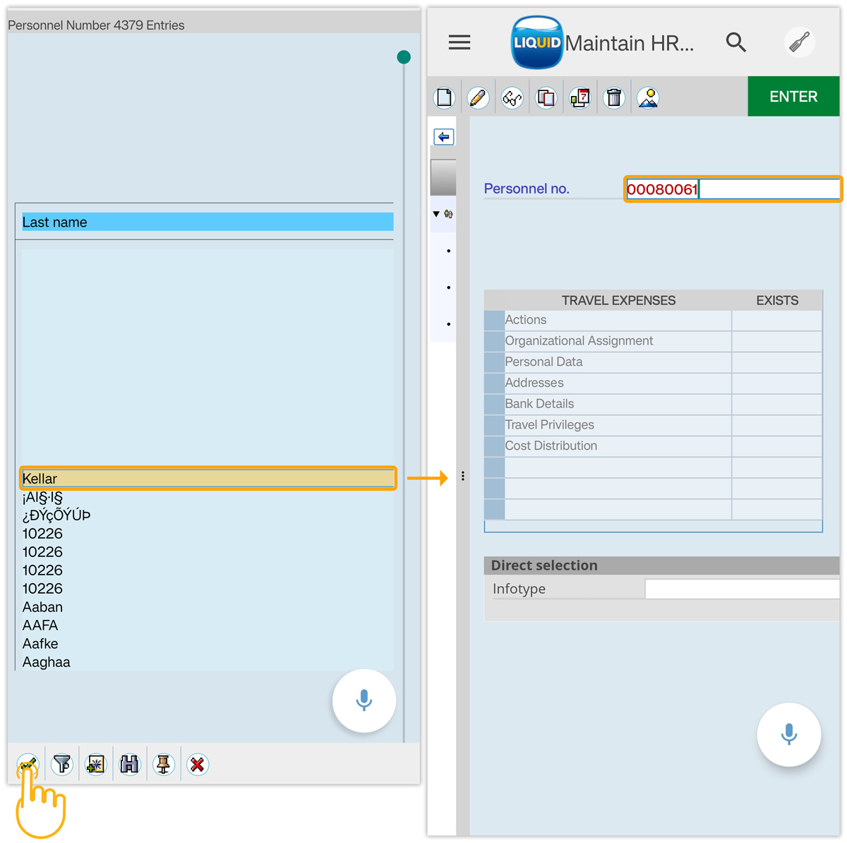 View and select Personnel No. from possible entries, then click Continue