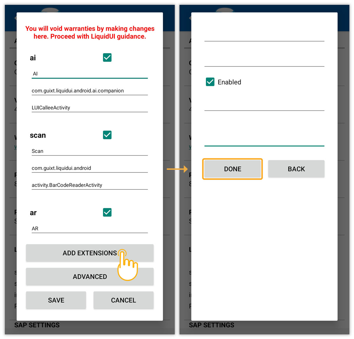Add Extension fields for Label, Package, and Intent
