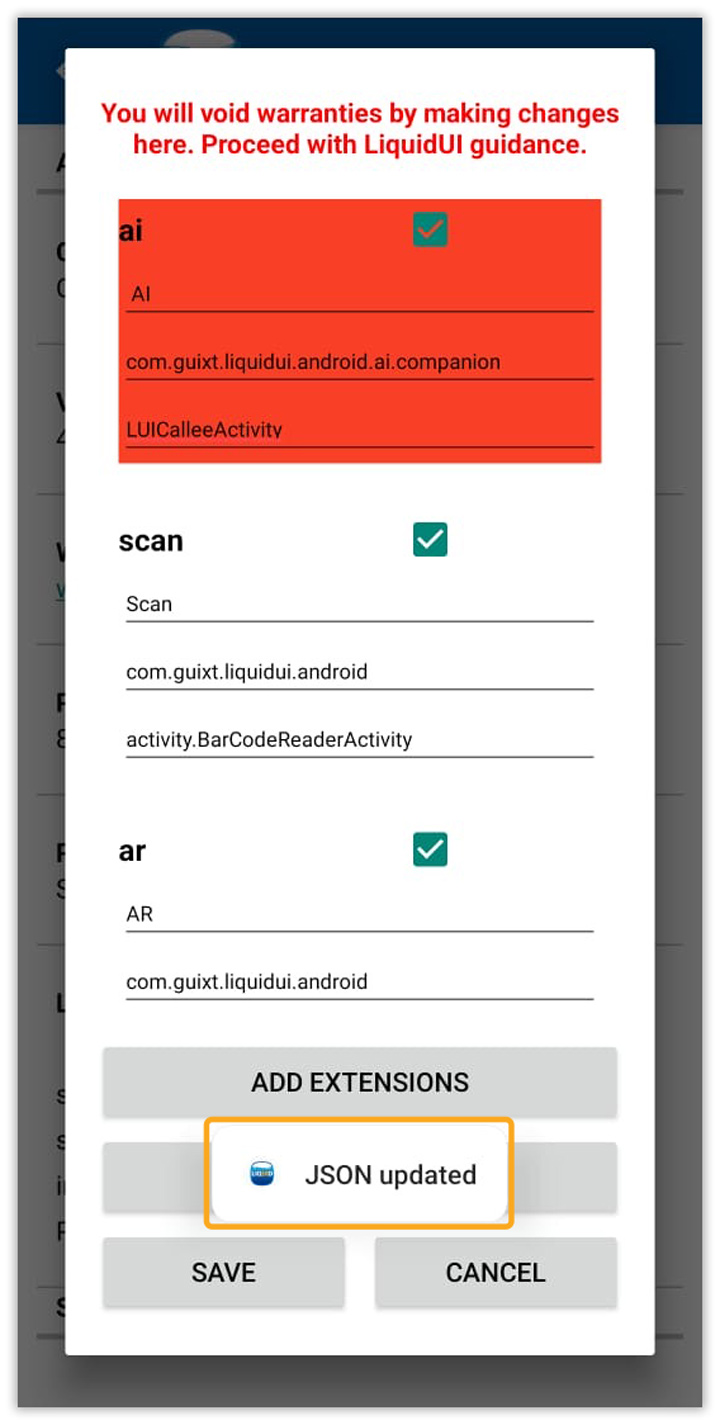 JSON updated confirmation