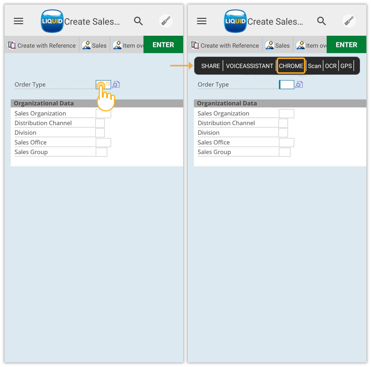 Long‑press SAP field to launch extension