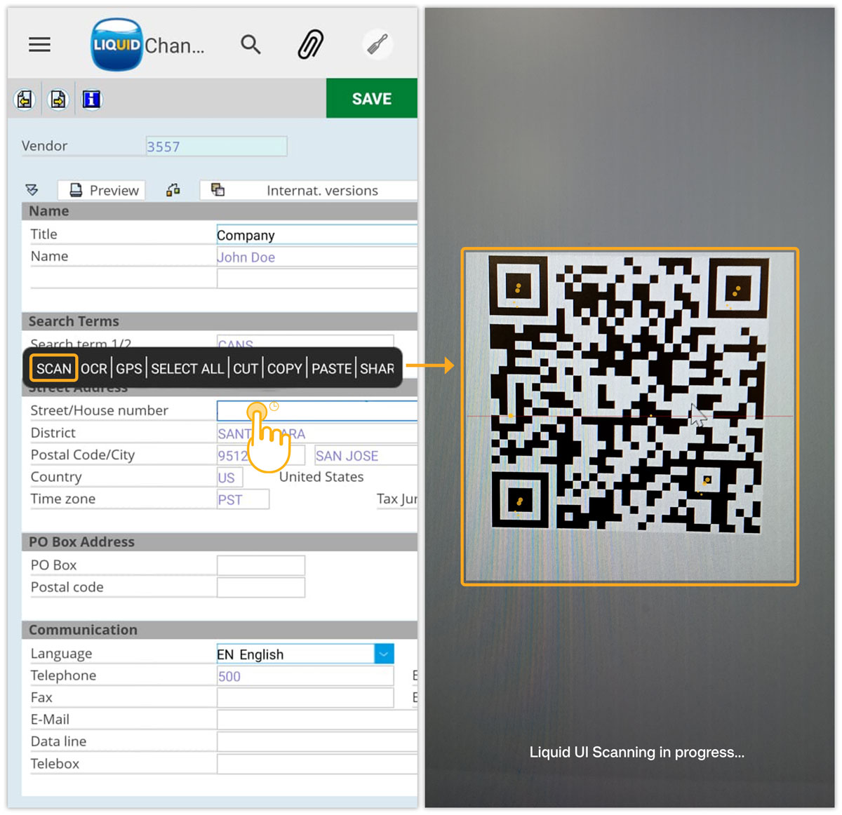 Tap Street/House number field, select SCAN, and scan the QR code