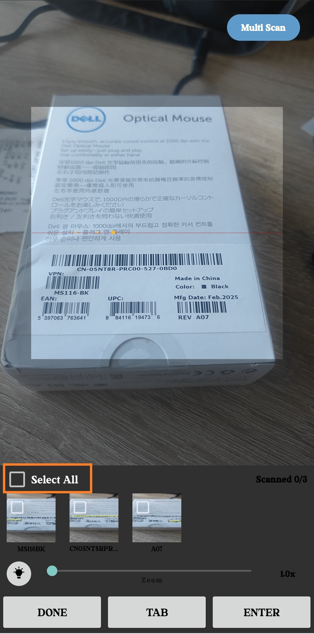 Select or deselect scanned barcode values