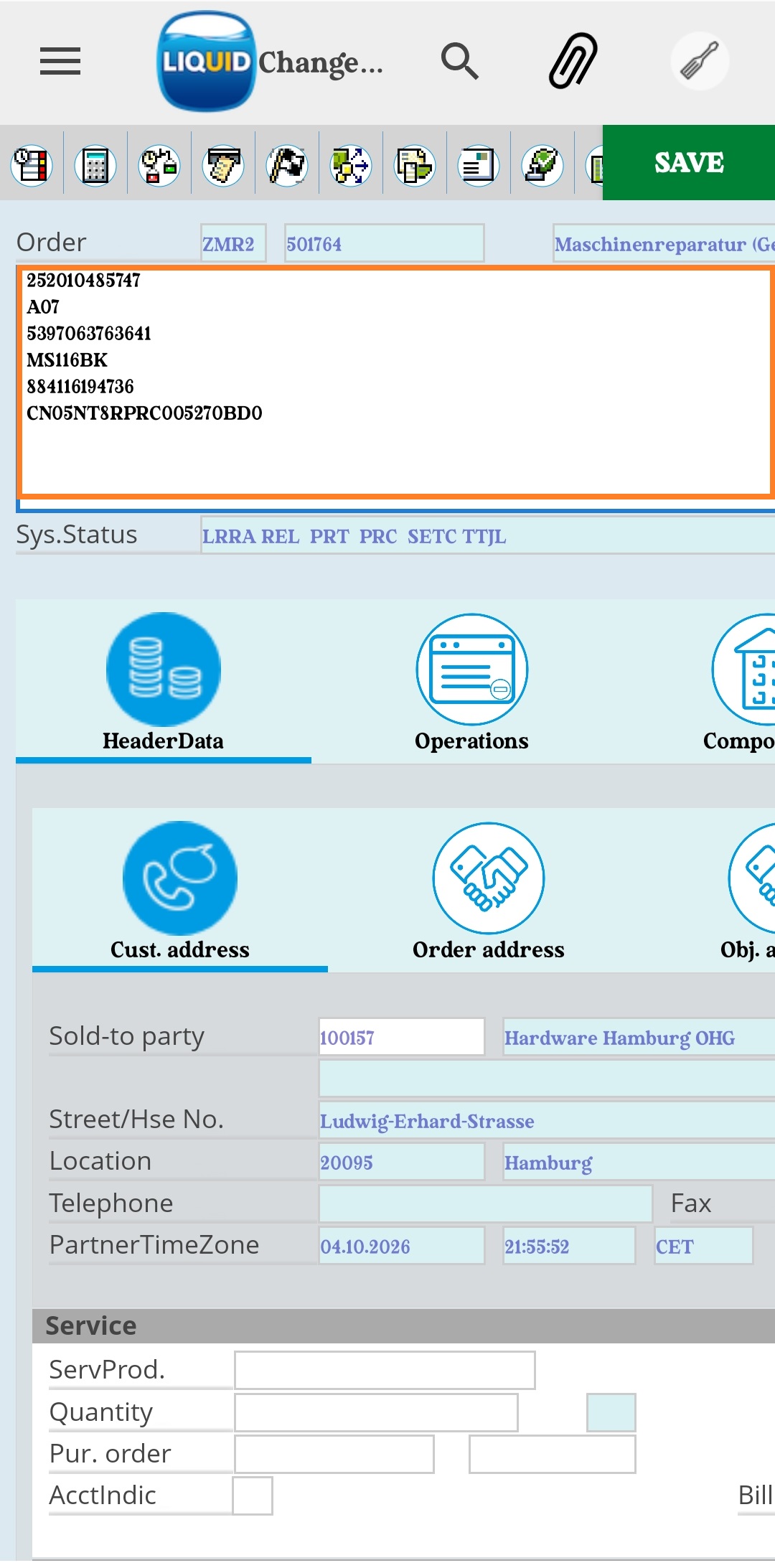 Retrieved barcode values populated in the long-text input field