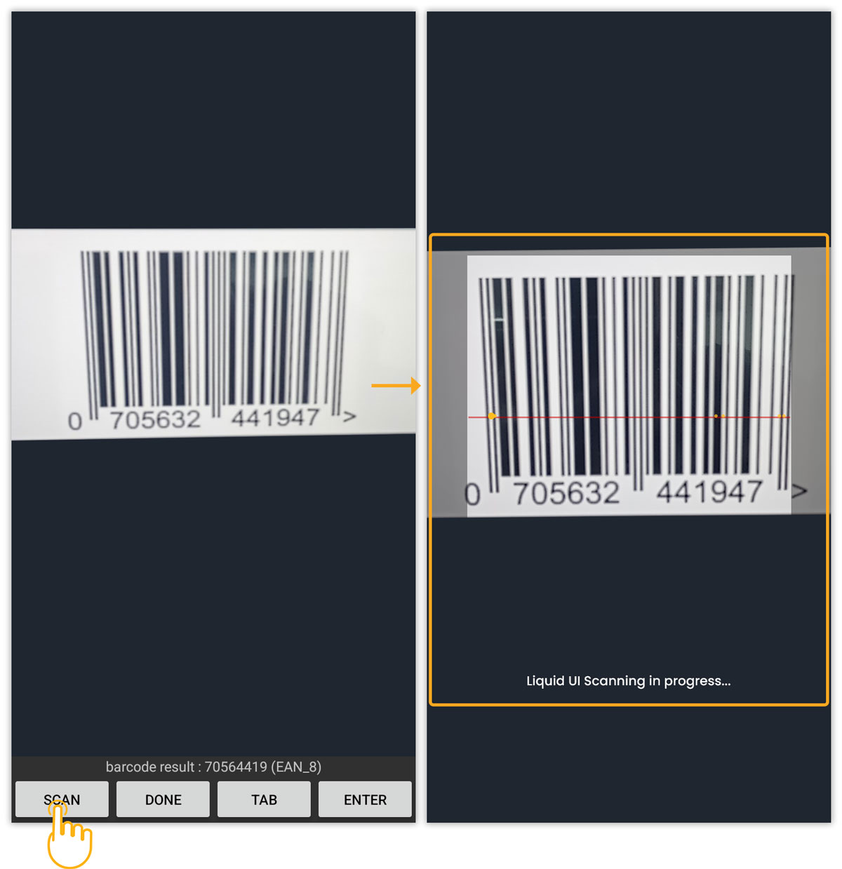 Captures data using built-in camera or external barcode/RFID scanners