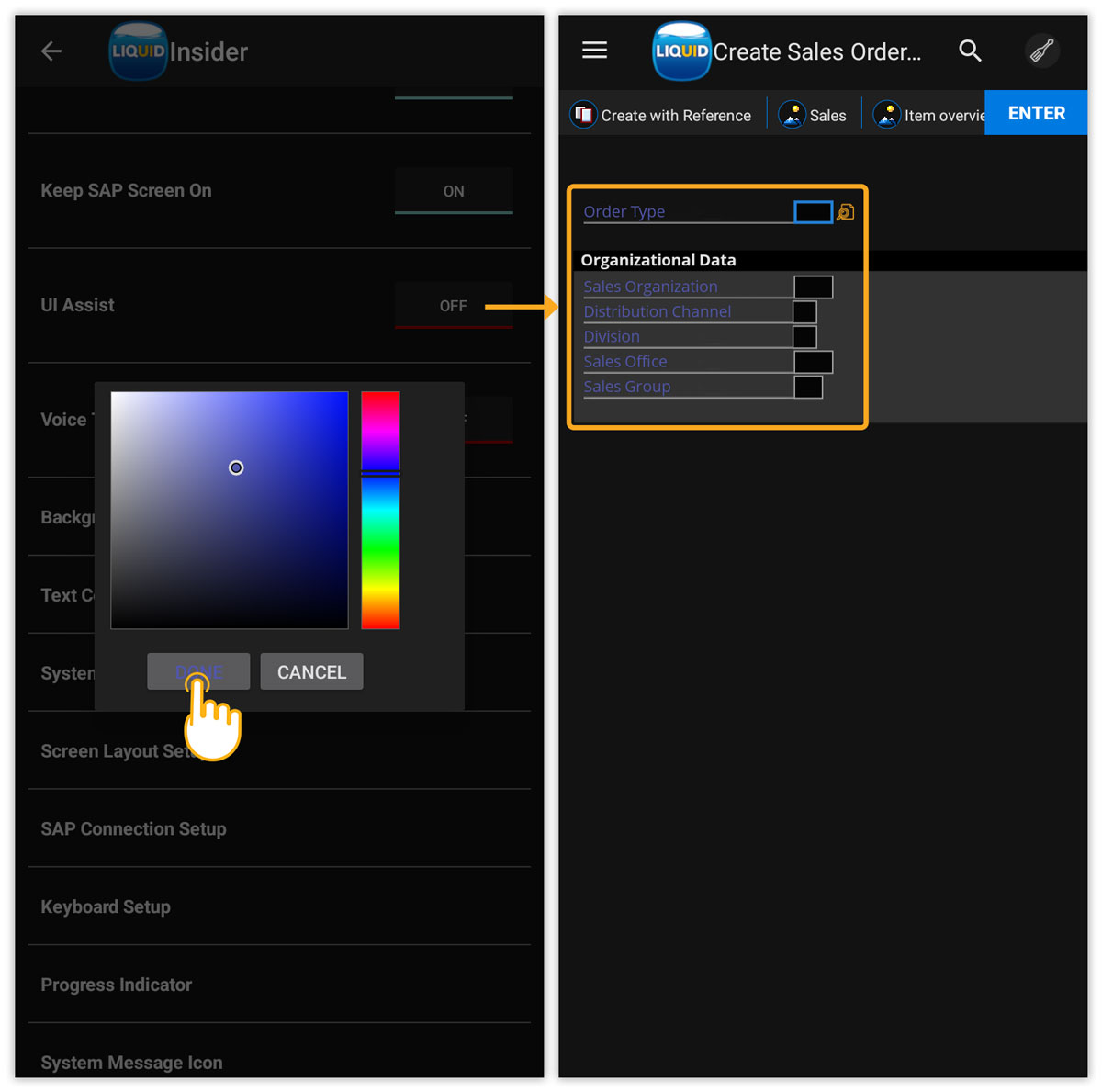 Dark Mode enables text color changes like blue for better visibility on SAP screen