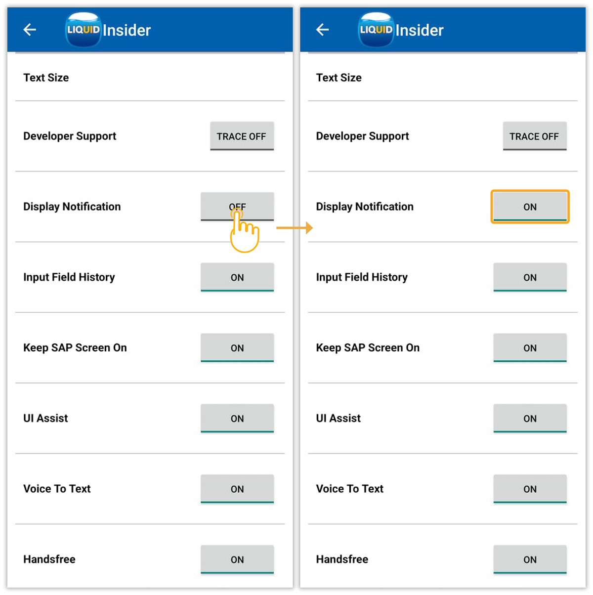 Scroll down the insider screen to enable display notification