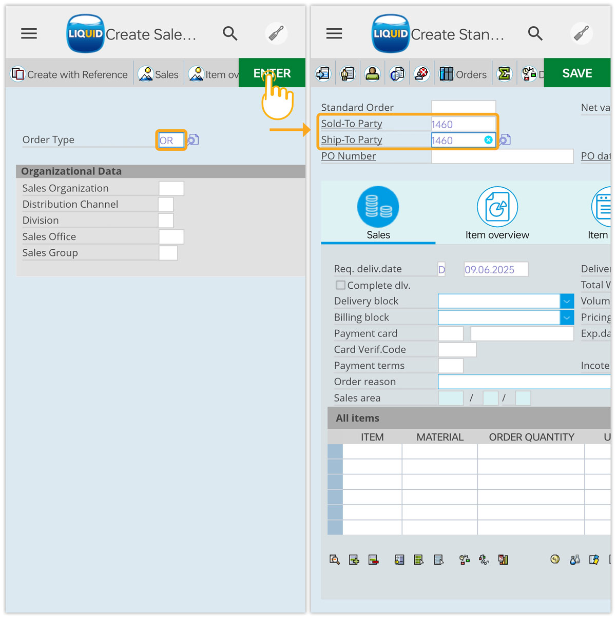 Liquid UI- Create Sales Order screen