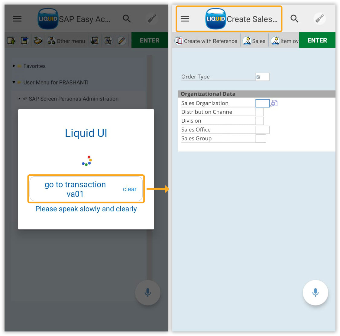 Voice assistant navigates to specified transaction automatically