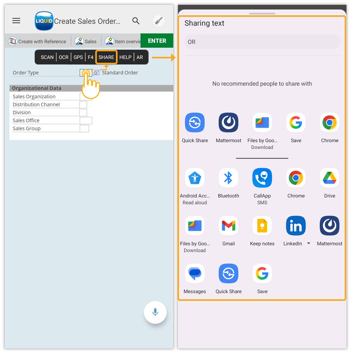 Share SAP screen data via exteranal apps