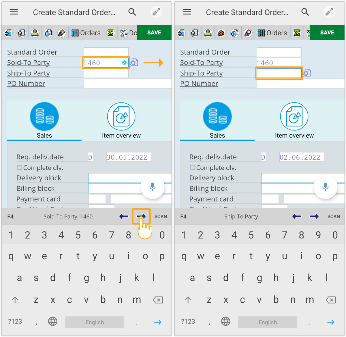 Tab Key used to switch between SAP fields