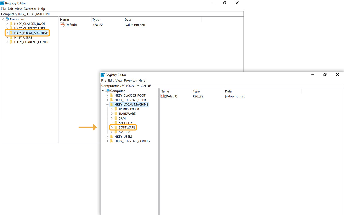 Open Registry Editor and go to HKEY_LOCAL_MACHINE → SOFTWARE