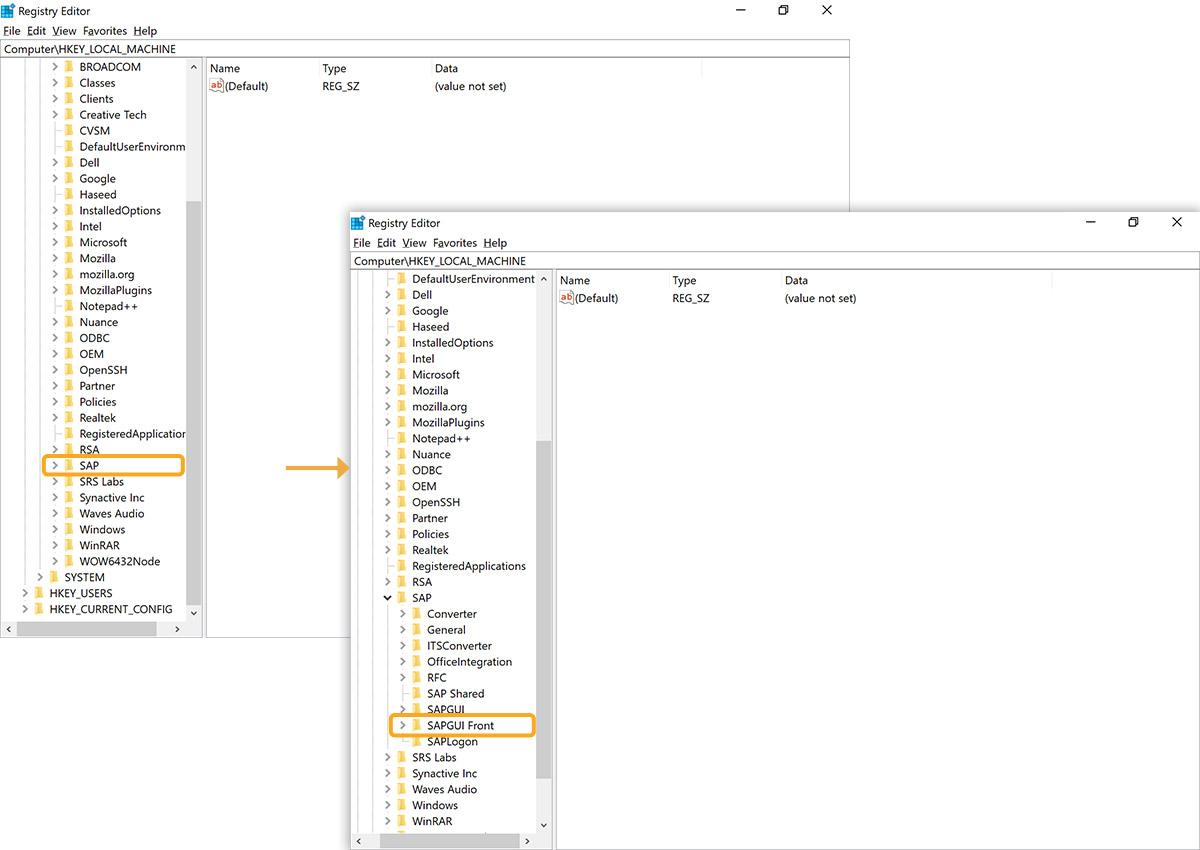 Navigate to SAP->SAPGUI Front