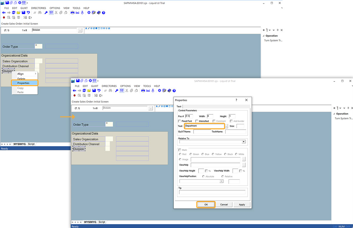 Changed Division field label to Department via Properties