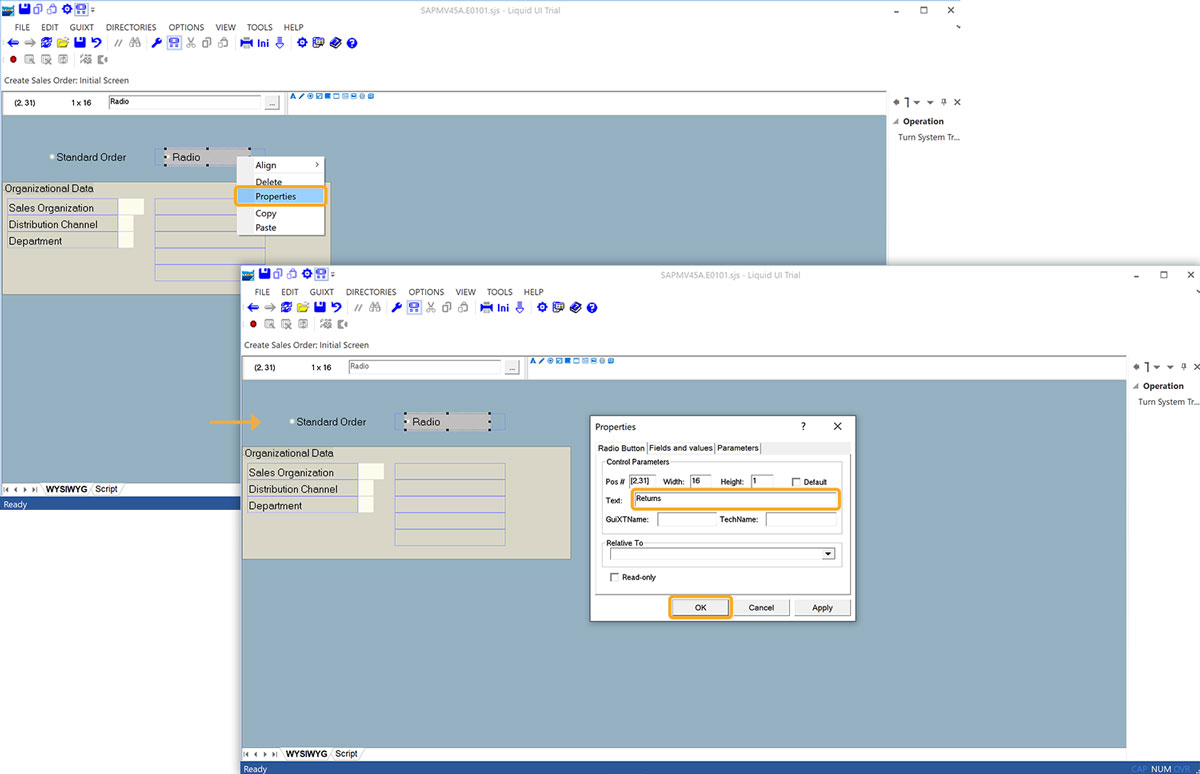 Second radio button labeled as Returns using Properties