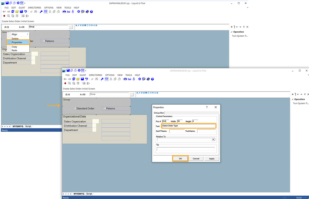 Groupbox labeled Select Order Type drawn around two radio buttons