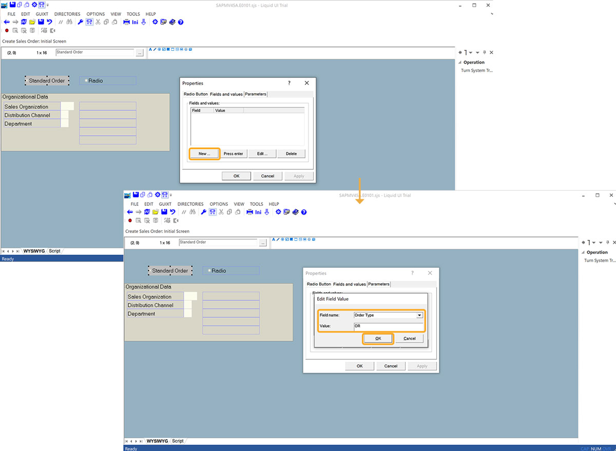 Order Type field with value OR added under Fields and values tab