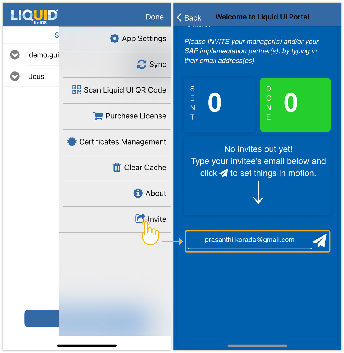 Lets users refer the Liquid UI app to colleagues or managers