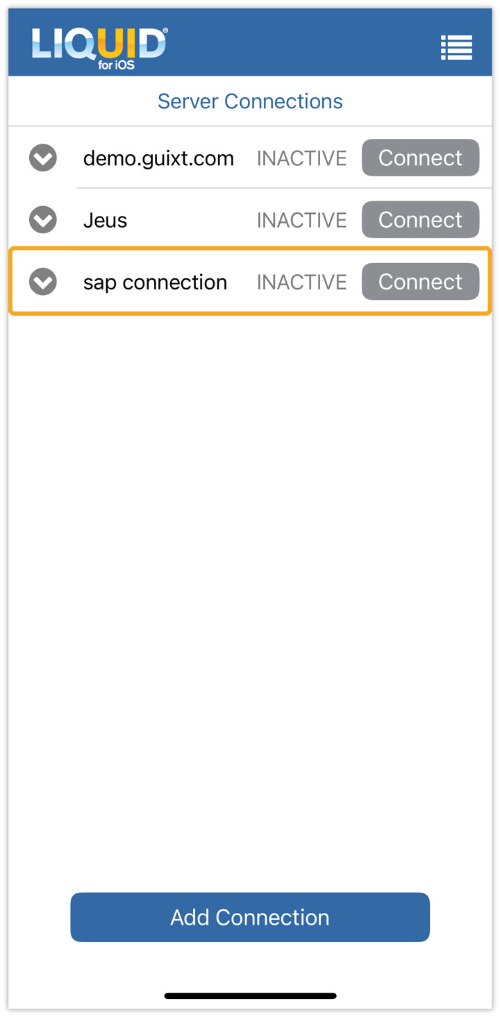 After saving, you’ll return to the Server Connections screen with the updated details