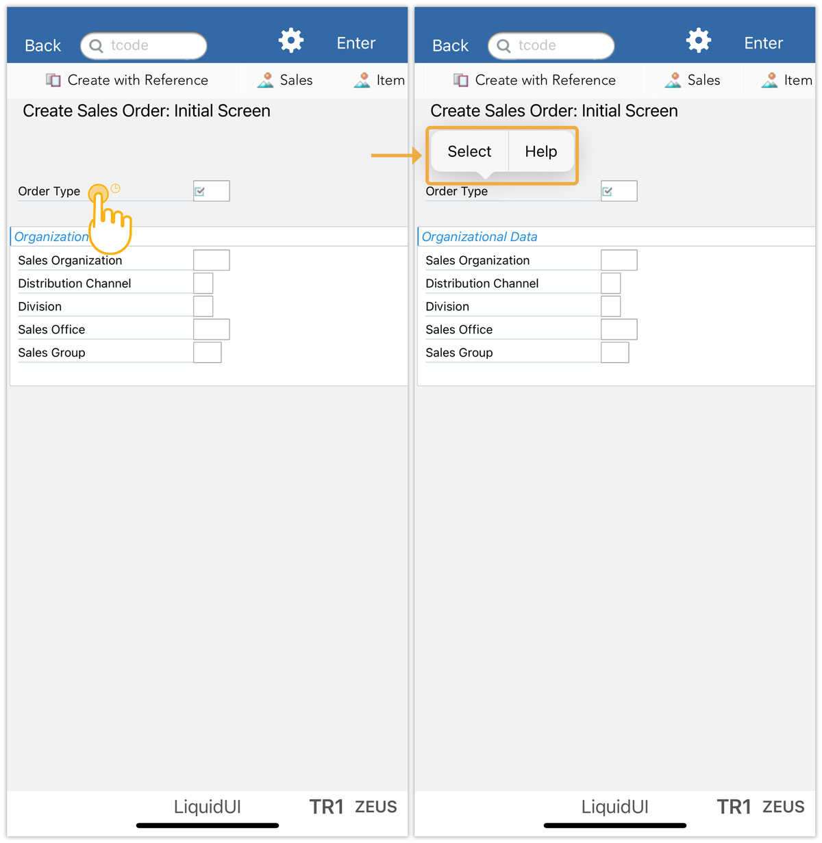 Long-press on any input field label opens a context menu