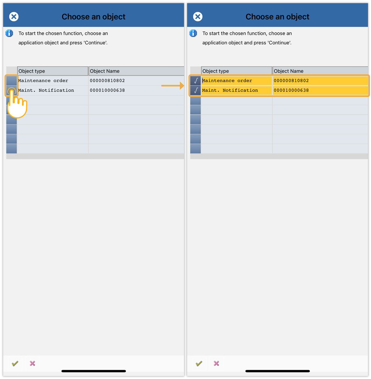 Long press grid row button to select multiple rows