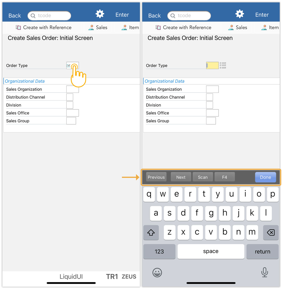 Single tap on any input field opens the keyboard with several options