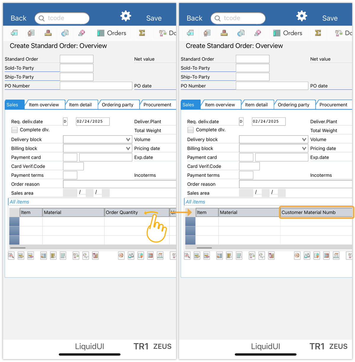 Swipe on tablecolumns to scroll the columns