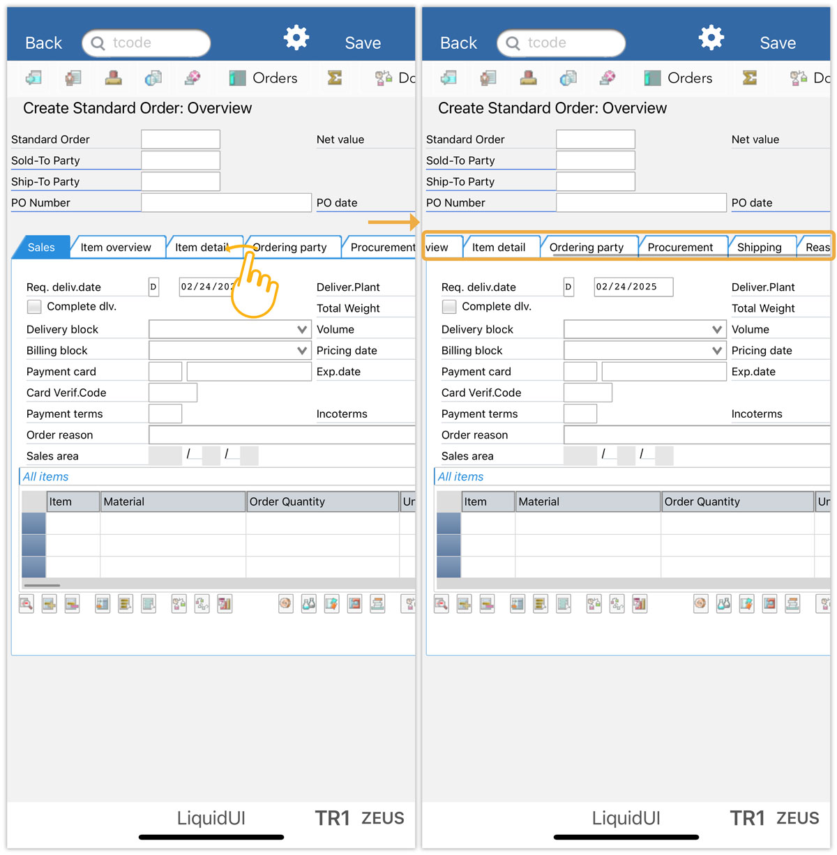 Swipe on tabstrip to view the available tabs