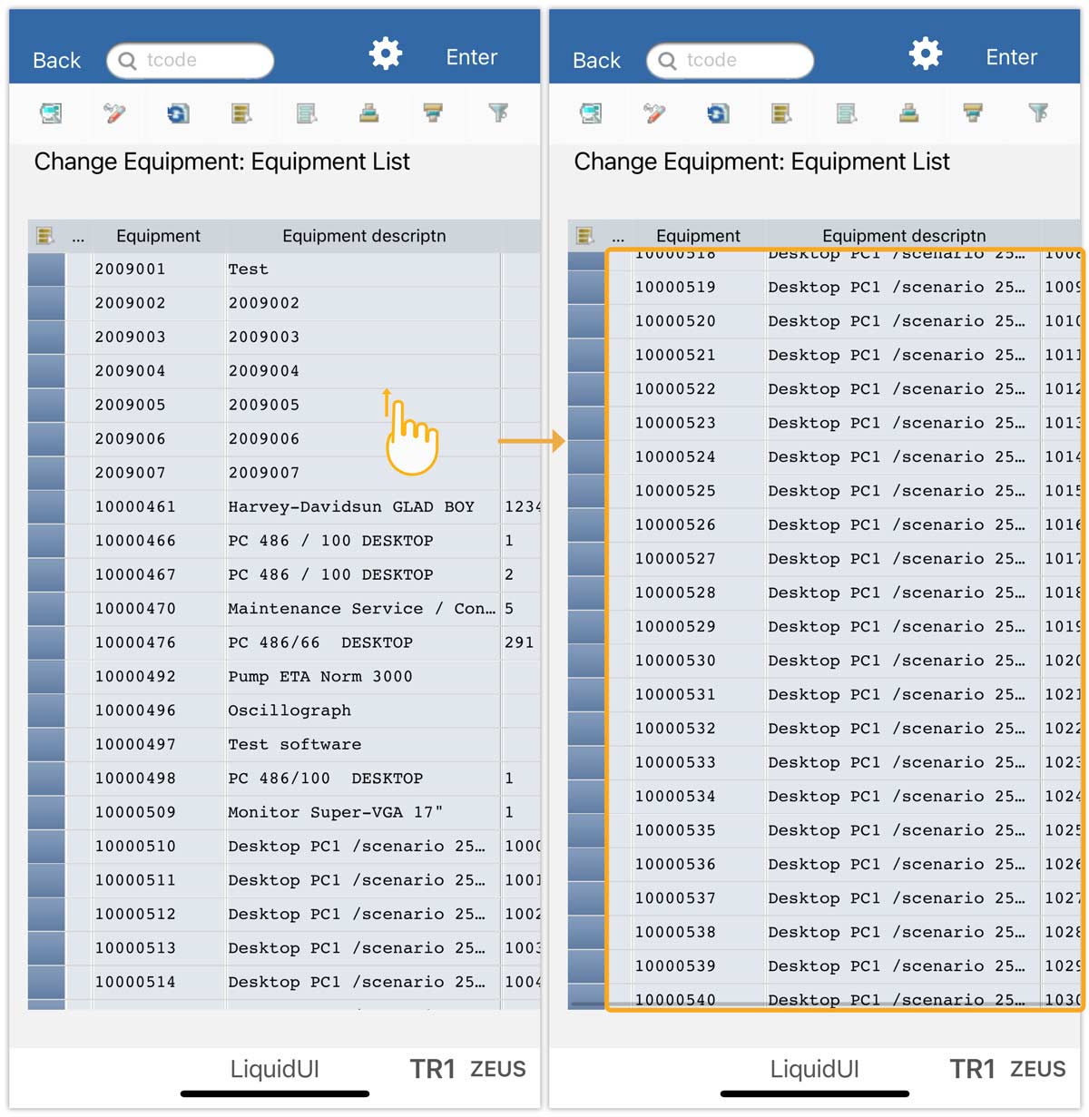 Swipe up to scroll through all columns
