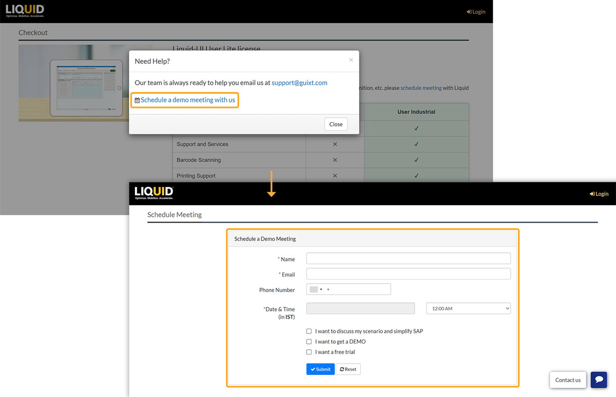 Automatic pop-up appears after 5 minutes on Checkout or Review Invoice pages