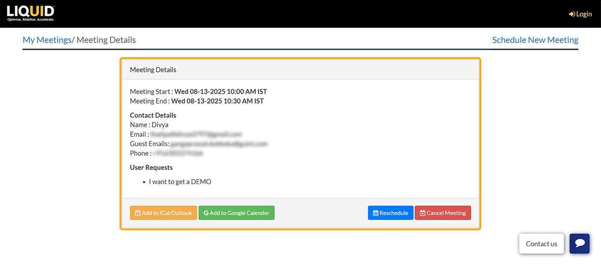 Pop-up notification confirming that the meeting has been scheduled