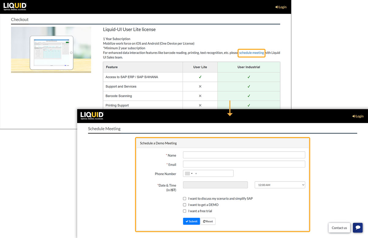 Click Schedule Meeting in License Details to open Schedule a Demo Meeting window