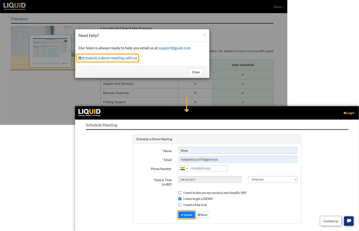 Schedule a demo meeting form filled and submitted