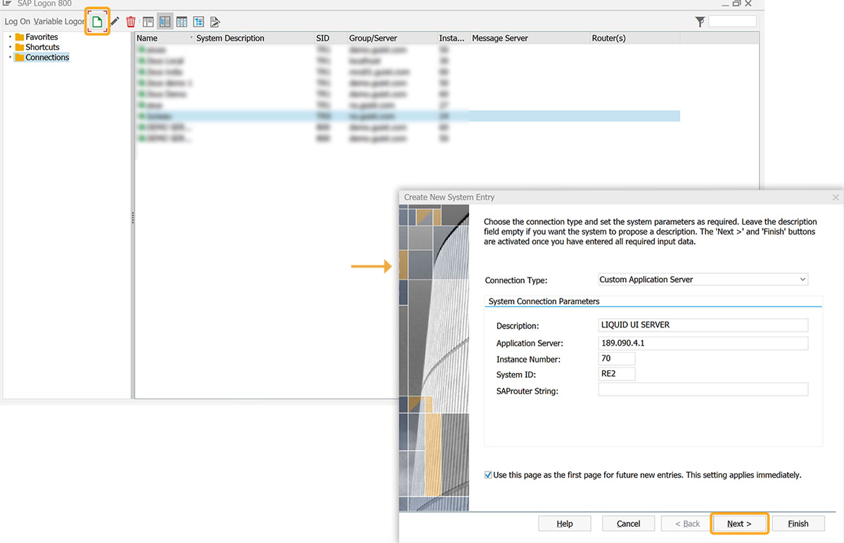 Adding new SAP connection by clicking New in the logon pad