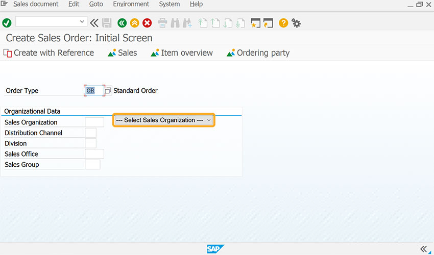 Dropdown selection triggers a function on the VA01 screen