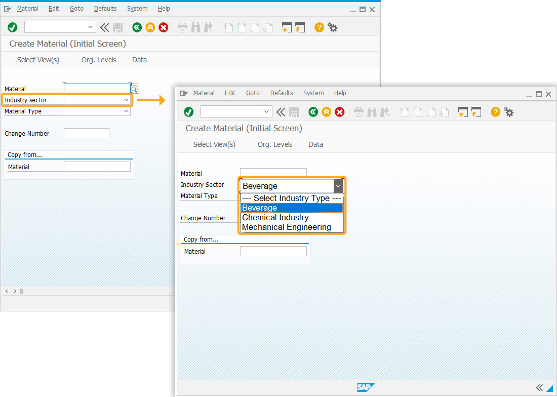 Dropdown list added to Industry sector field with value restriction function