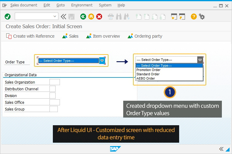 Custom order type dropdown on Create Sales Order: Initial Screen