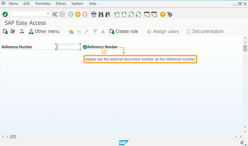 Reference Number input field displaying tooltip on hover