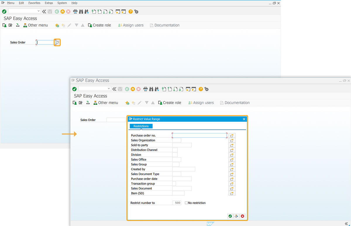 Displays list of available values for the input field